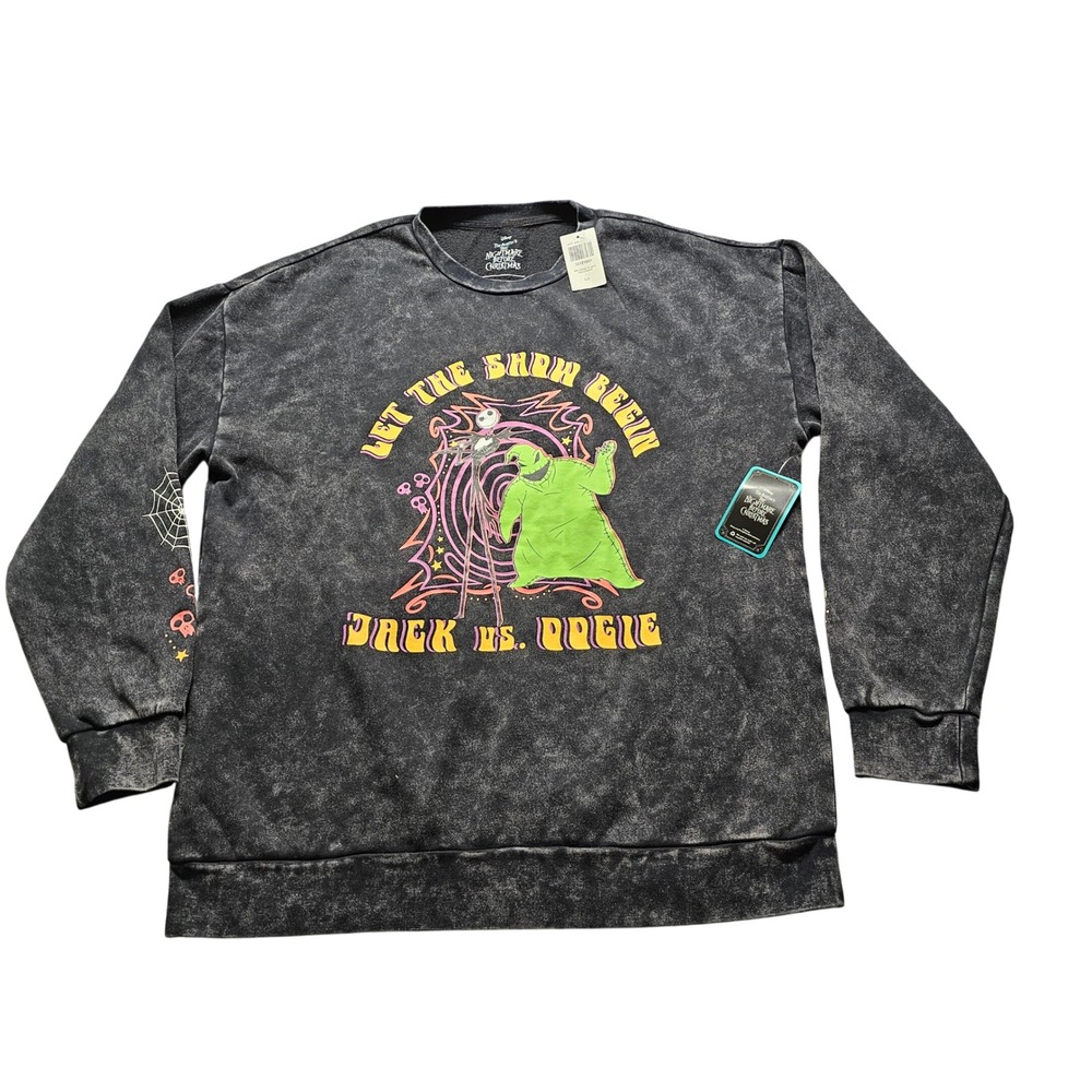 Disney Hot Topic Nightmare Before Christmas Sweatshirt Large Gray Jack vs Oogie